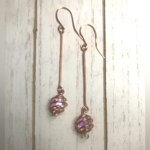 BOGO 50% OFF! *NEW* Long, dangly, wire wrapped bead, earrings. Copper/rose gold.